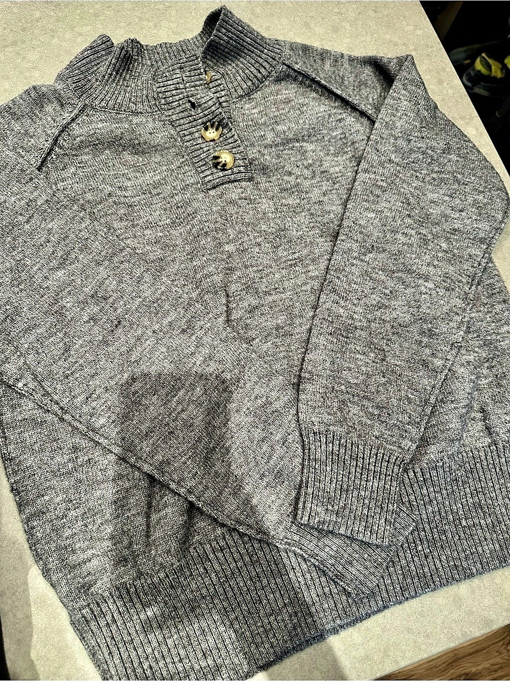 Gray Button Neck Sweater